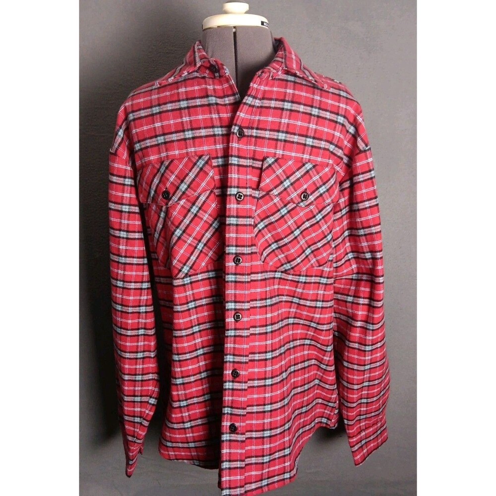 Men's Medium Johnson Woolen Mills Red Mountain Flannel USA Plaid Vermont Shirt